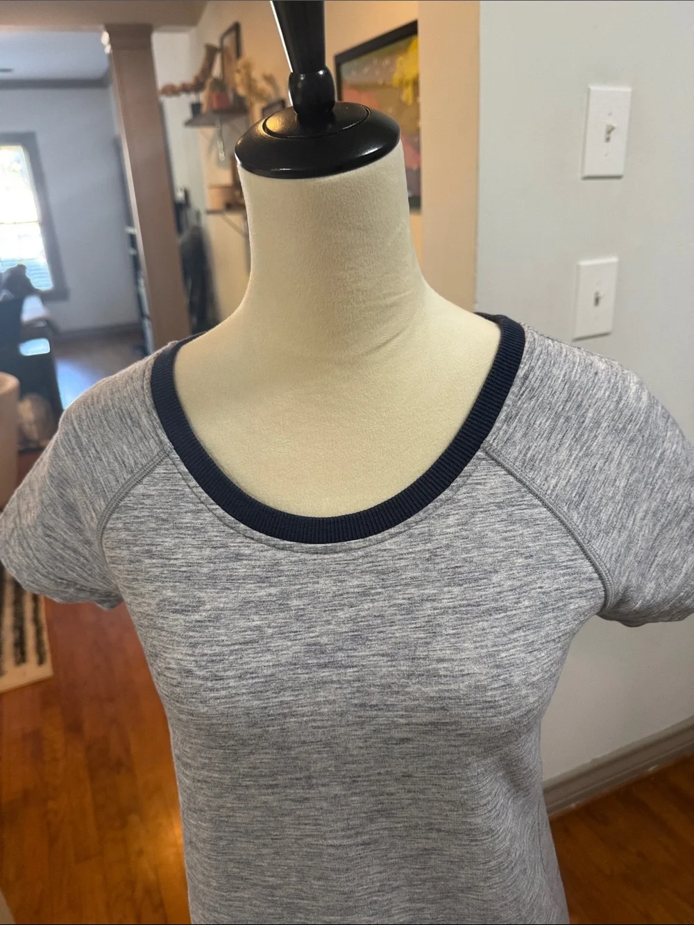 lululemon Heather Gray Short-Sleeve Dress with Navy Trim